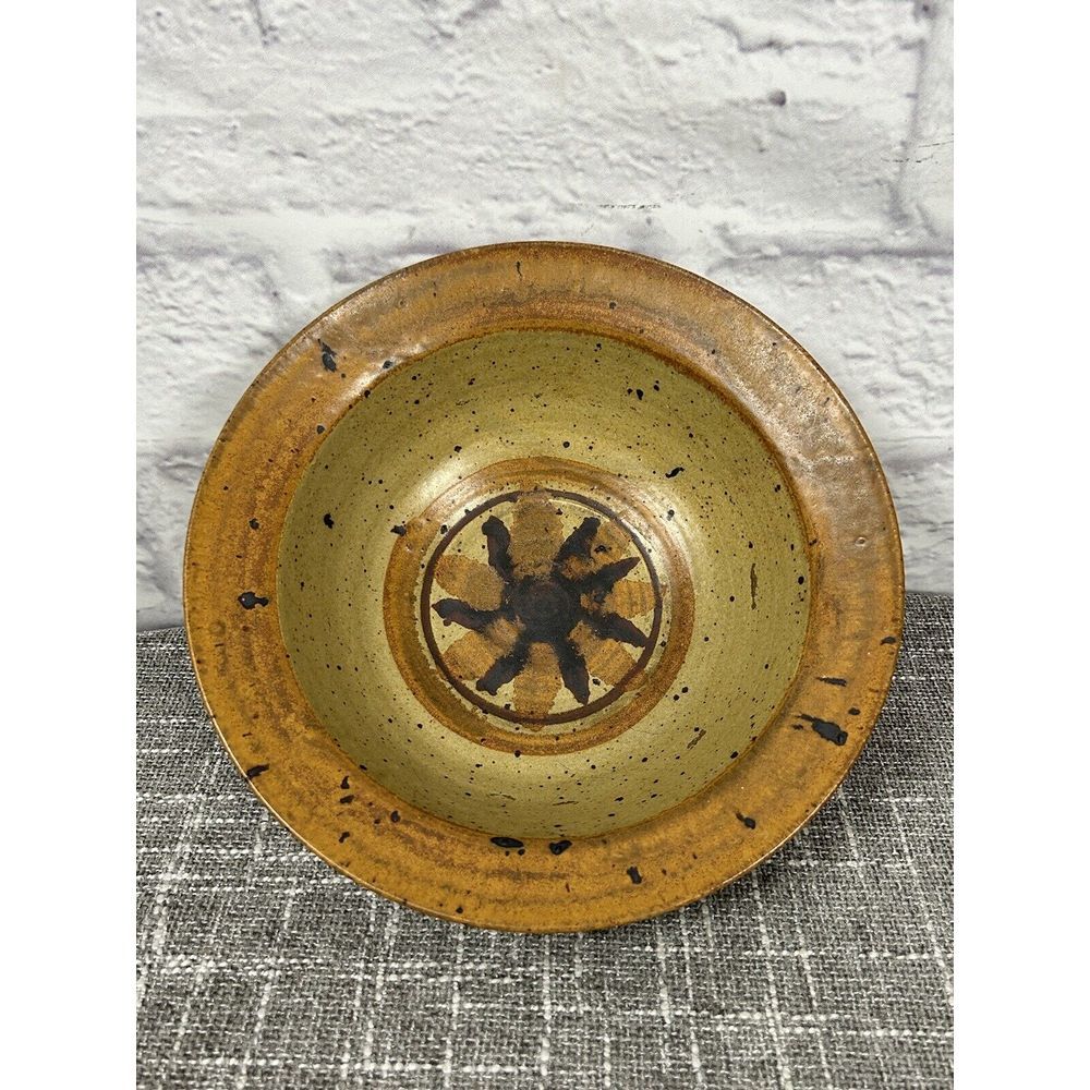 Vintage Glazed Southwest Pottery Art Bowl 90s Handmade Dish Stoneware 10.5"